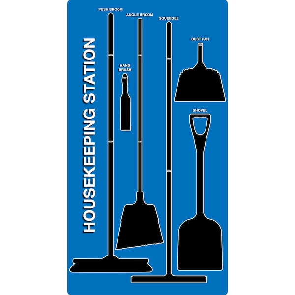 5S Housekeeping Shadow Board Broom Station Version 8 - Blue Board / Black Shadows  With Broom
